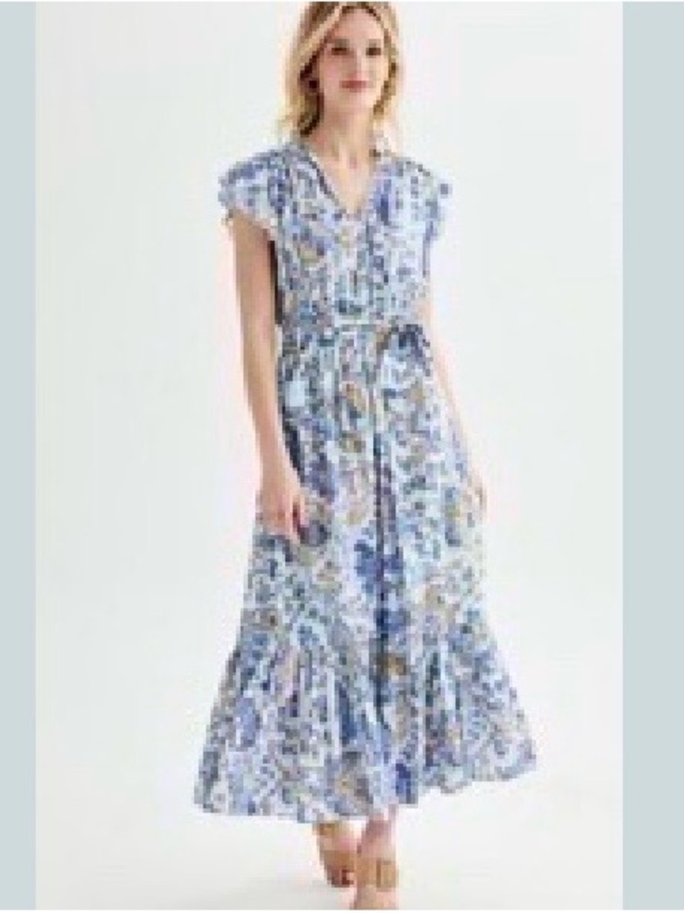 Farmer’s Markey Blue Floral Midi Dress with Tie Waist
